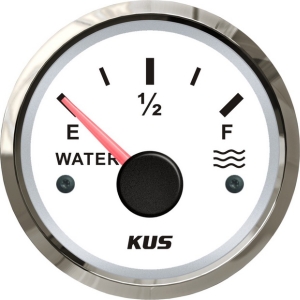 Indicador de Agua. Cara Blanca - Bisel Cromio.  Marca WEMA/KUS. (para aforador de 0 -180 ohmios)